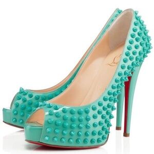Christian Louboutin Aqua Spiked Peep-Toe Heels